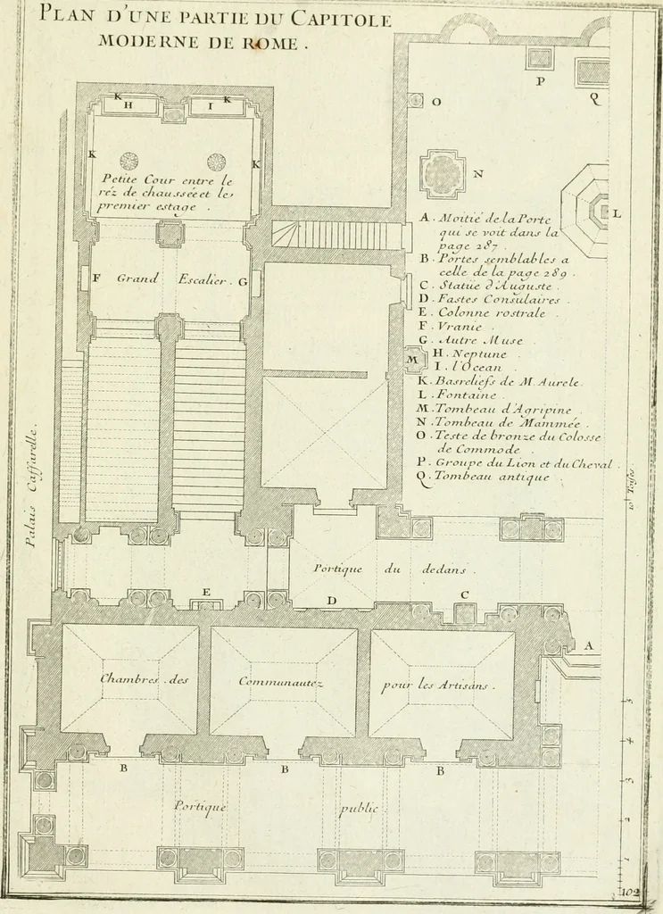 An illustration from Petit uvre d'architecture de Jean Marot, architecte et graveur, ou, Recueil des plans, elevations & coupes de divers anciens edifices de Paris, & de la sépulture des Valois, à S. Denis, avec diverses suites de tombeaux, epitaphes, chapelles, retables d'autels, tabernacles, portes cocheres & autres, &c. & plusieurs petits temples dans le goût antique, qui n'ont jamais paru, 1764, leaf 174