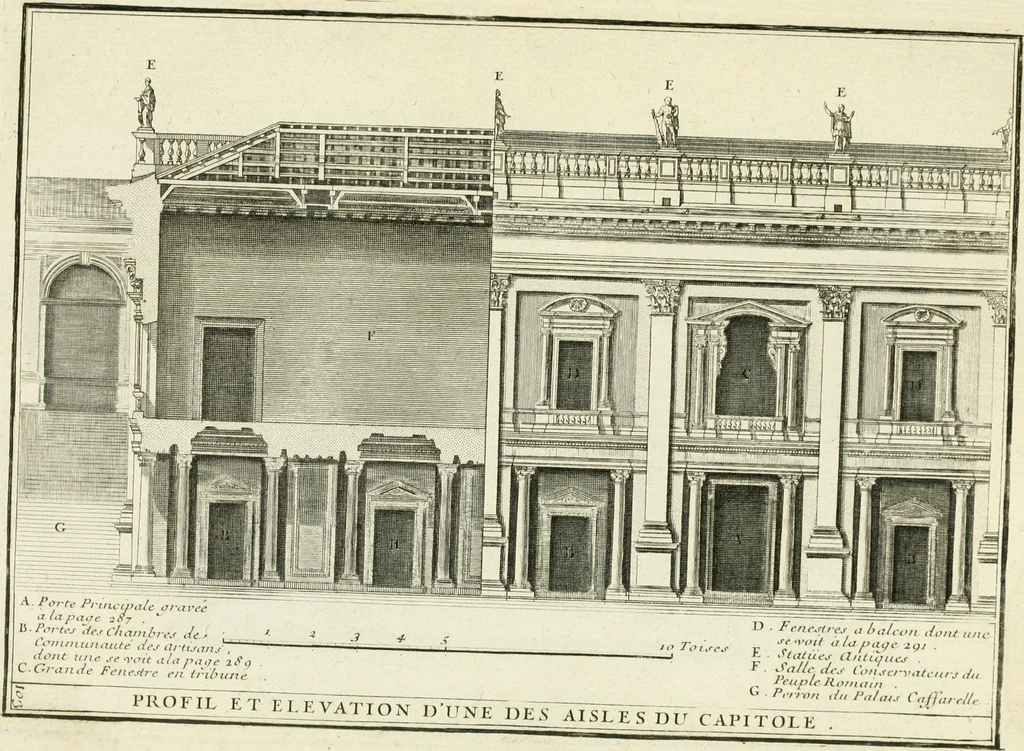 An illustration from Petit uvre d'architecture de Jean Marot, architecte et graveur, ou, Recueil des plans, elevations & coupes de divers anciens edifices de Paris, & de la sépulture des Valois, à S. Denis, avec diverses suites de tombeaux, epitaphes, chapelles, retables d'autels, tabernacles, portes cocheres & autres, &c. & plusieurs petits temples dans le goût antique, qui n'ont jamais paru, 1764, leaf 176