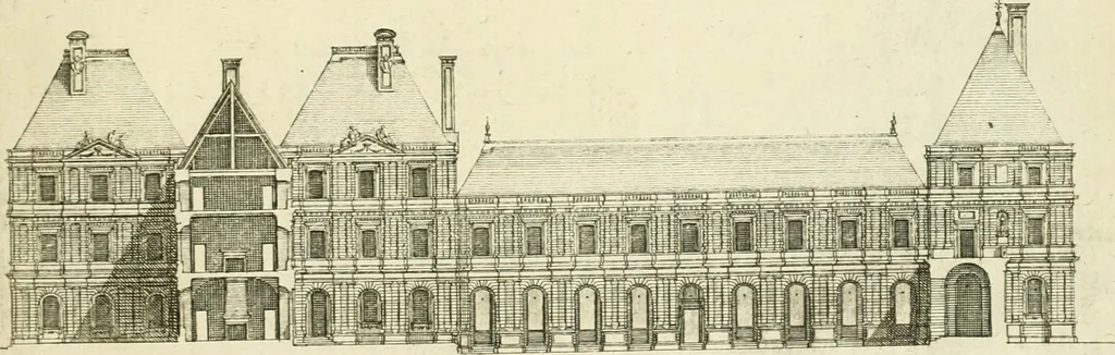 An illustration from Petit uvre d'architecture de Jean Marot, architecte et graveur, ou, Recueil des plans, elevations & coupes de divers anciens edifices de Paris, & de la sépulture des Valois, à S. Denis, avec diverses suites de tombeaux, epitaphes, chapelles, retables d'autels, tabernacles, portes cocheres & autres, &c. & plusieurs petits temples dans le goût antique, qui n'ont jamais paru, 1764, leaf 18