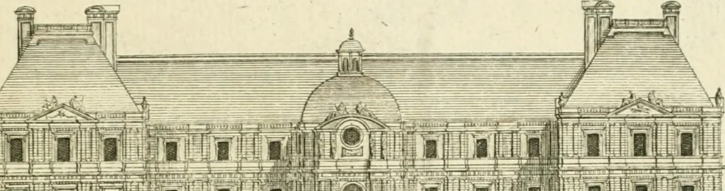 An illustration from Petit uvre d'architecture de Jean Marot, architecte et graveur, ou, Recueil des plans, elevations & coupes de divers anciens edifices de Paris, & de la sépulture des Valois, à S. Denis, avec diverses suites de tombeaux, epitaphes, chapelles, retables d'autels, tabernacles, portes cocheres & autres, &c. & plusieurs petits temples dans le goût antique, qui n'ont jamais paru, 1764, leaf 18