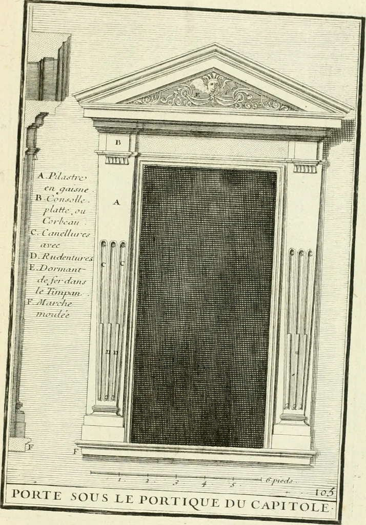 An illustration from Petit uvre d'architecture de Jean Marot, architecte et graveur, ou, Recueil des plans, elevations & coupes de divers anciens edifices de Paris, & de la sépulture des Valois, à S. Denis, avec diverses suites de tombeaux, epitaphes, chapelles, retables d'autels, tabernacles, portes cocheres & autres, &c. & plusieurs petits temples dans le goût antique, qui n'ont jamais paru, 1764, leaf 180