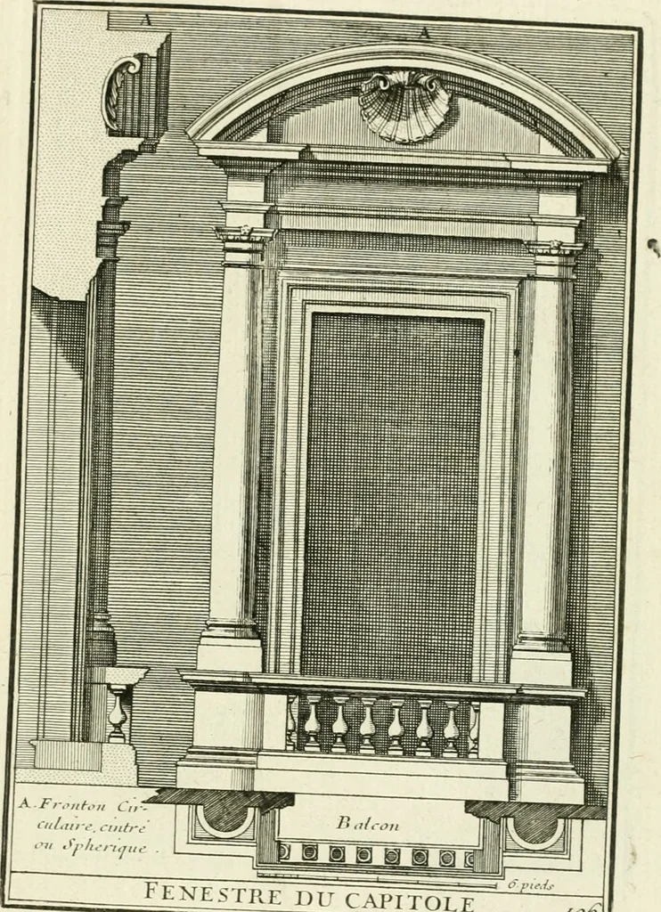 An illustration from Petit uvre d'architecture de Jean Marot, architecte et graveur, ou, Recueil des plans, elevations & coupes de divers anciens edifices de Paris, & de la sépulture des Valois, à S. Denis, avec diverses suites de tombeaux, epitaphes, chapelles, retables d'autels, tabernacles, portes cocheres & autres, &c. & plusieurs petits temples dans le goût antique, qui n'ont jamais paru, 1764, leaf 182