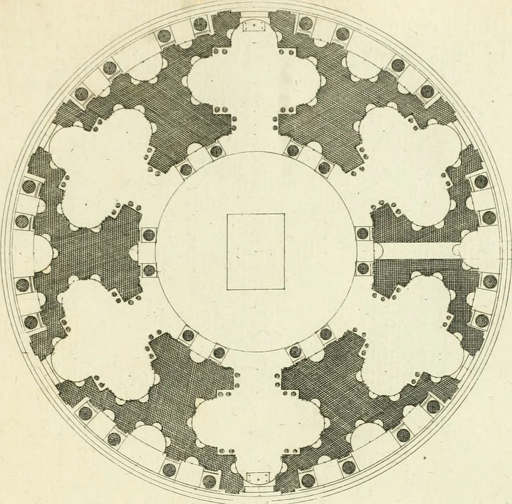 An illustration from Petit uvre d'architecture de Jean Marot, architecte et graveur, ou, Recueil des plans, elevations & coupes de divers anciens edifices de Paris, & de la sépulture des Valois, à S. Denis, avec diverses suites de tombeaux, epitaphes, chapelles, retables d'autels, tabernacles, portes cocheres & autres, &c. & plusieurs petits temples dans le goût antique, qui n'ont jamais paru, 1764, leaf 194