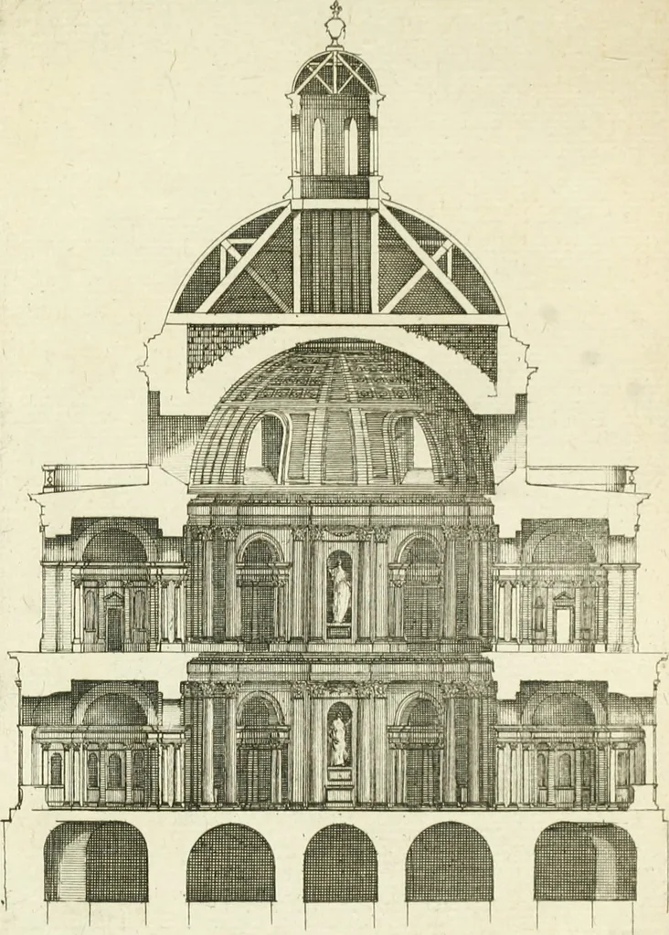An illustration from Petit uvre d'architecture de Jean Marot, architecte et graveur, ou, Recueil des plans, elevations & coupes de divers anciens edifices de Paris, & de la sépulture des Valois, à S. Denis, avec diverses suites de tombeaux, epitaphes, chapelles, retables d'autels, tabernacles, portes cocheres & autres, &c. & plusieurs petits temples dans le goût antique, qui n'ont jamais paru, 1764, leaf 198