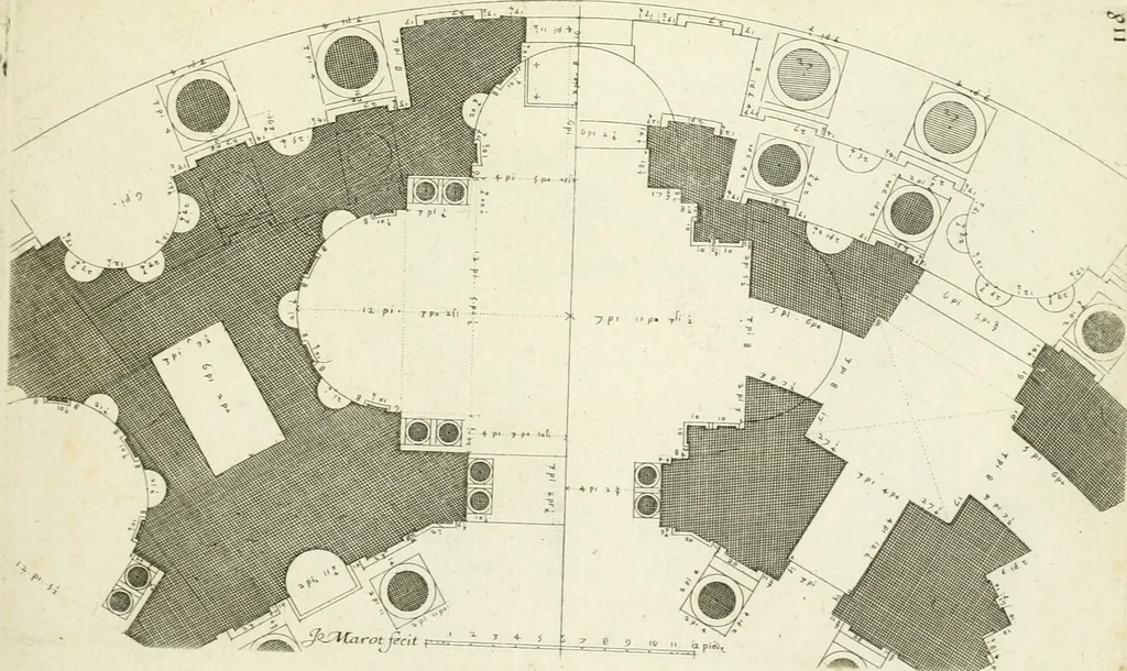 An illustration from Petit uvre d'architecture de Jean Marot, architecte et graveur, ou, Recueil des plans, elevations & coupes de divers anciens edifices de Paris, & de la sépulture des Valois, à S. Denis, avec diverses suites de tombeaux, epitaphes, chapelles, retables d'autels, tabernacles, portes cocheres & autres, &c. & plusieurs petits temples dans le goût antique, qui n'ont jamais paru, 1764, leaf 200