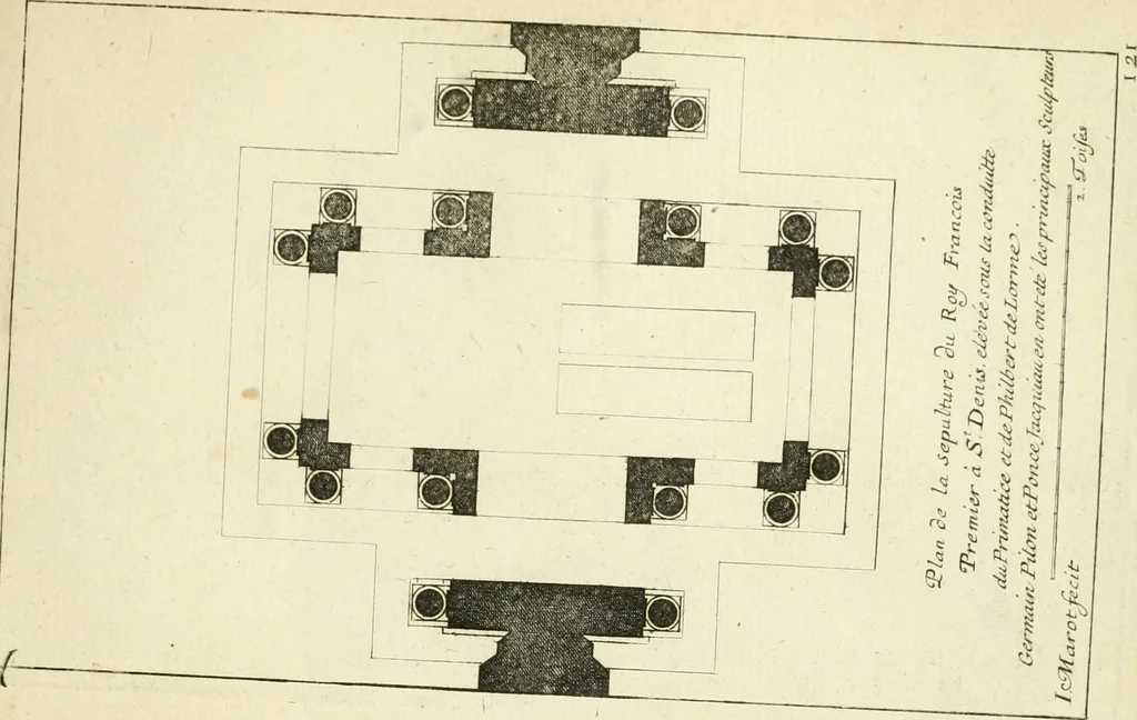 An illustration from Petit uvre d'architecture de Jean Marot, architecte et graveur, ou, Recueil des plans, elevations & coupes de divers anciens edifices de Paris, & de la sépulture des Valois, à S. Denis, avec diverses suites de tombeaux, epitaphes, chapelles, retables d'autels, tabernacles, portes cocheres & autres, &c. & plusieurs petits temples dans le goût antique, qui n'ont jamais paru, 1764, leaf 202
