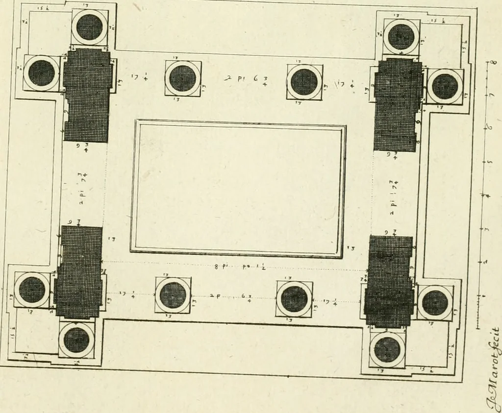 An illustration from Petit uvre d'architecture de Jean Marot, architecte et graveur, ou, Recueil des plans, elevations & coupes de divers anciens edifices de Paris, & de la sépulture des Valois, à S. Denis, avec diverses suites de tombeaux, epitaphes, chapelles, retables d'autels, tabernacles, portes cocheres & autres, &c. & plusieurs petits temples dans le goût antique, qui n'ont jamais paru, 1764, leaf 202