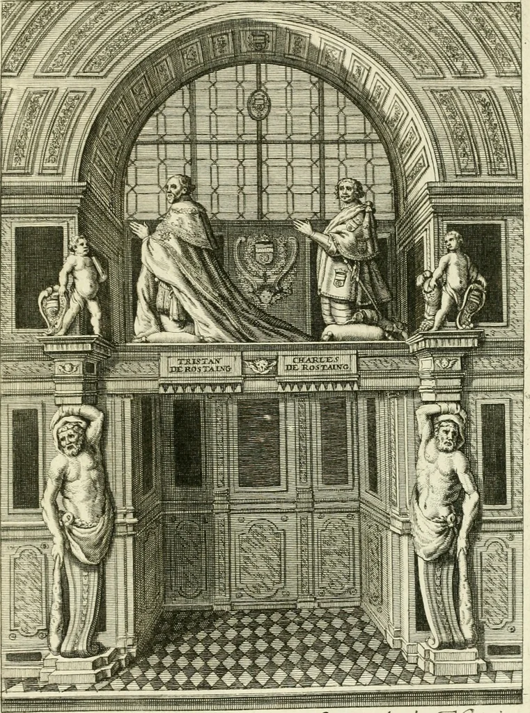 An illustration from Petit uvre d'architecture de Jean Marot, architecte et graveur, ou, Recueil des plans, elevations & coupes de divers anciens edifices de Paris, & de la sépulture des Valois, à S. Denis, avec diverses suites de tombeaux, epitaphes, chapelles, retables d'autels, tabernacles, portes cocheres & autres, &c. & plusieurs petits temples dans le goût antique, qui n'ont jamais paru, 1764, leaf 240