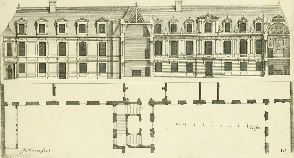 An illustration from Petit uvre d'architecture de Jean Marot, architecte et graveur, ou, Recueil des plans, elevations & coupes de divers anciens edifices de Paris, & de la sépulture des Valois, à S. Denis, avec diverses suites de tombeaux, epitaphes, chapelles, retables d'autels, tabernacles, portes cocheres & autres, &c. & plusieurs petits temples dans le goût antique, qui n'ont jamais paru, 1764, leaf 26