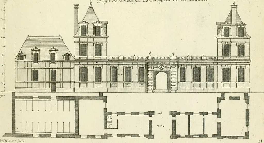 An illustration from Petit uvre d'architecture de Jean Marot, architecte et graveur, ou, Recueil des plans, elevations & coupes de divers anciens edifices de Paris, & de la sépulture des Valois, à S. Denis, avec diverses suites de tombeaux, epitaphes, chapelles, retables d'autels, tabernacles, portes cocheres & autres, &c. & plusieurs petits temples dans le goût antique, qui n'ont jamais paru, 1764, leaf 26