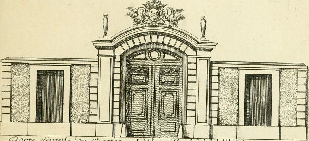 An illustration from Petit uvre d'architecture de Jean Marot, architecte et graveur, ou, Recueil des plans, elevations & coupes de divers anciens edifices de Paris, & de la sépulture des Valois, à S. Denis, avec diverses suites de tombeaux, epitaphes, chapelles, retables d'autels, tabernacles, portes cocheres & autres, &c. & plusieurs petits temples dans le goût antique, qui n'ont jamais paru, 1764, leaf 282