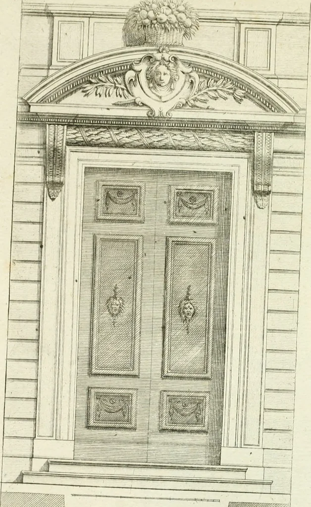 An illustration from Petit uvre d'architecture de Jean Marot, architecte et graveur, ou, Recueil des plans, elevations & coupes de divers anciens edifices de Paris, & de la sépulture des Valois, à S. Denis, avec diverses suites de tombeaux, epitaphes, chapelles, retables d'autels, tabernacles, portes cocheres & autres, &c. & plusieurs petits temples dans le goût antique, qui n'ont jamais paru, 1764, leaf 312