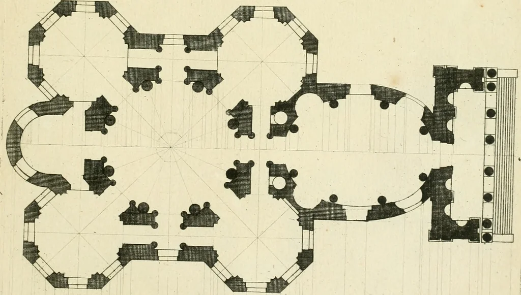 An illustration from Petit uvre d'architecture de Jean Marot, architecte et graveur, ou, Recueil des plans, elevations & coupes de divers anciens edifices de Paris, & de la sépulture des Valois, à S. Denis, avec diverses suites de tombeaux, epitaphes, chapelles, retables d'autels, tabernacles, portes cocheres & autres, &c. & plusieurs petits temples dans le goût antique, qui n'ont jamais paru, 1764, leaf 318