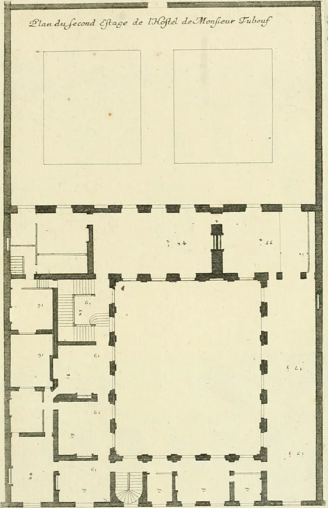 An illustration from Petit uvre d'architecture de Jean Marot, architecte et graveur, ou, Recueil des plans, elevations & coupes de divers anciens edifices de Paris, & de la sépulture des Valois, à S. Denis, avec diverses suites de tombeaux, epitaphes, chapelles, retables d'autels, tabernacles, portes cocheres & autres, &c. & plusieurs petits temples dans le goût antique, qui n'ont jamais paru, 1764, leaf 32