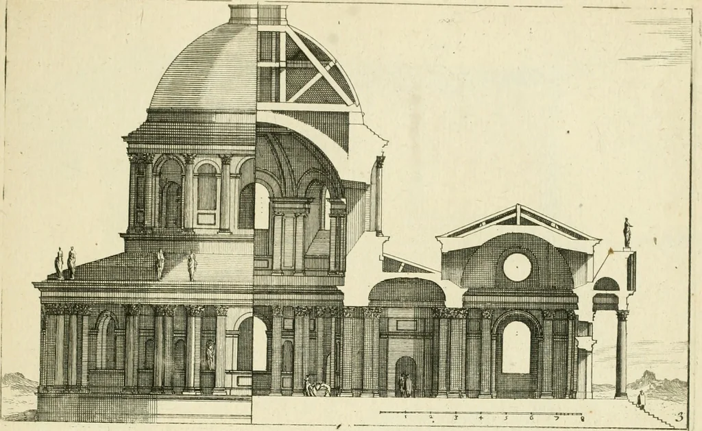 An illustration from Petit uvre d'architecture de Jean Marot, architecte et graveur, ou, Recueil des plans, elevations & coupes de divers anciens edifices de Paris, & de la sépulture des Valois, à S. Denis, avec diverses suites de tombeaux, epitaphes, chapelles, retables d'autels, tabernacles, portes cocheres & autres, &c. & plusieurs petits temples dans le goût antique, qui n'ont jamais paru, 1764, leaf 320