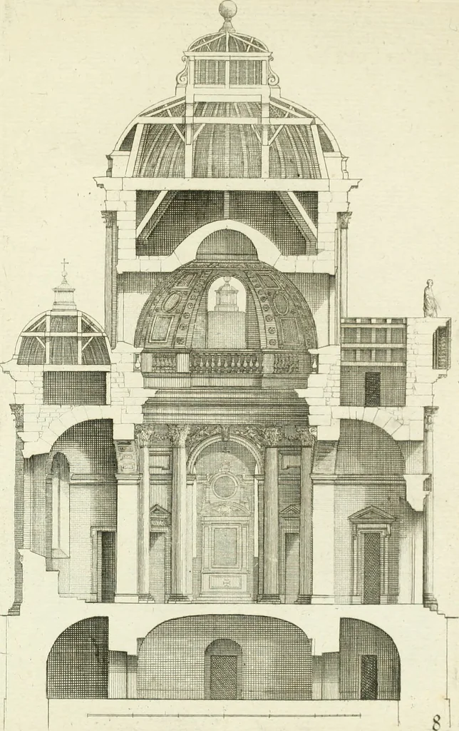 An illustration from Petit uvre d'architecture de Jean Marot, architecte et graveur, ou, Recueil des plans, elevations & coupes de divers anciens edifices de Paris, & de la sépulture des Valois, à S. Denis, avec diverses suites de tombeaux, epitaphes, chapelles, retables d'autels, tabernacles, portes cocheres & autres, &c. & plusieurs petits temples dans le goût antique, qui n'ont jamais paru, 1764, leaf 326