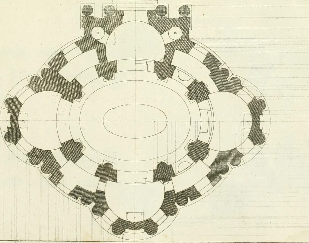 An illustration from Petit uvre d'architecture de Jean Marot, architecte et graveur, ou, Recueil des plans, elevations & coupes de divers anciens edifices de Paris, & de la sépulture des Valois, à S. Denis, avec diverses suites de tombeaux, epitaphes, chapelles, retables d'autels, tabernacles, portes cocheres & autres, &c. & plusieurs petits temples dans le goût antique, qui n'ont jamais paru, 1764, leaf 326