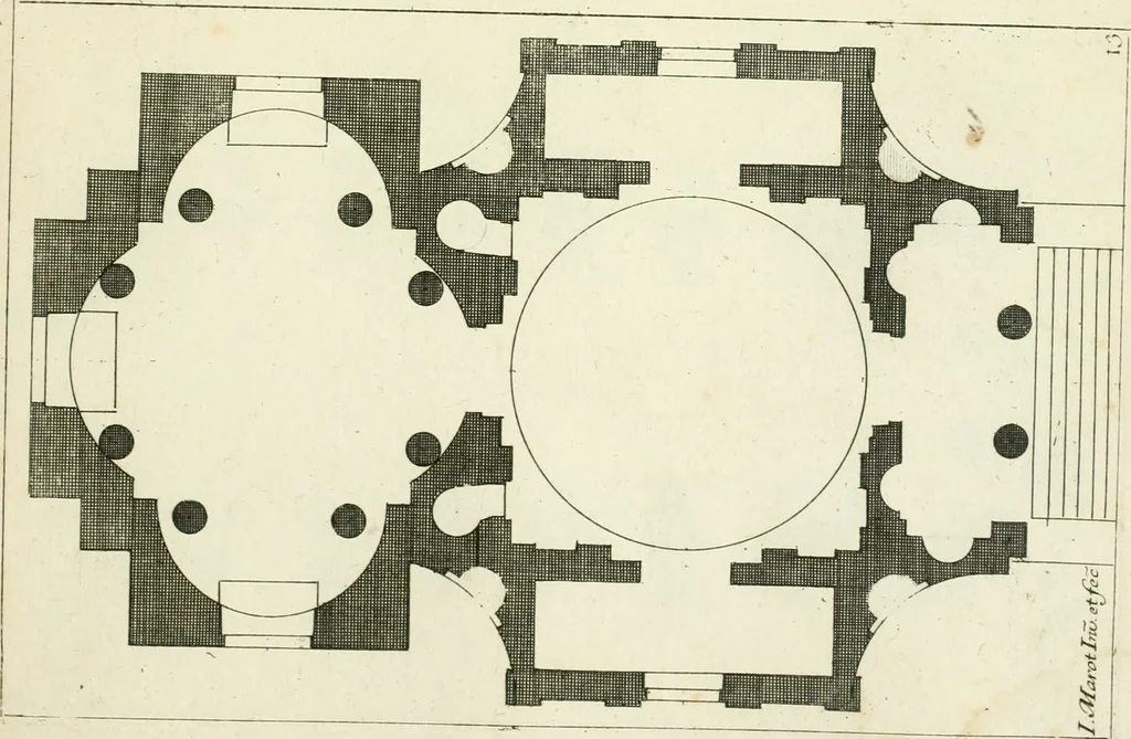 An illustration from Petit uvre d'architecture de Jean Marot, architecte et graveur, ou, Recueil des plans, elevations & coupes de divers anciens edifices de Paris, & de la sépulture des Valois, à S. Denis, avec diverses suites de tombeaux, epitaphes, chapelles, retables d'autels, tabernacles, portes cocheres & autres, &c. & plusieurs petits temples dans le goût antique, qui n'ont jamais paru, 1764, leaf 332