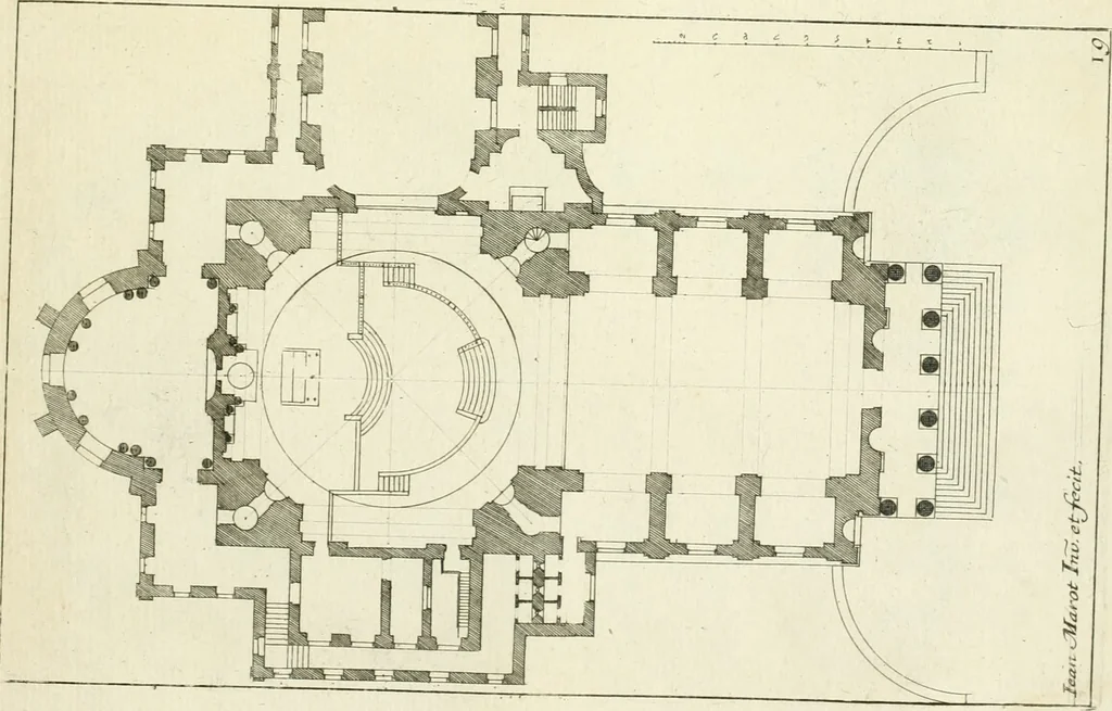 An illustration from Petit uvre d'architecture de Jean Marot, architecte et graveur, ou, Recueil des plans, elevations & coupes de divers anciens edifices de Paris, & de la sépulture des Valois, à S. Denis, avec diverses suites de tombeaux, epitaphes, chapelles, retables d'autels, tabernacles, portes cocheres & autres, &c. & plusieurs petits temples dans le goût antique, qui n'ont jamais paru, 1764, leaf 338