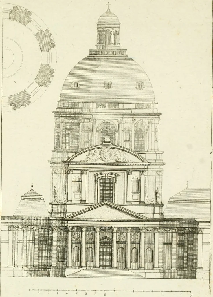 An illustration from Petit uvre d'architecture de Jean Marot, architecte et graveur, ou, Recueil des plans, elevations & coupes de divers anciens edifices de Paris, & de la sépulture des Valois, à S. Denis, avec diverses suites de tombeaux, epitaphes, chapelles, retables d'autels, tabernacles, portes cocheres & autres, &c. & plusieurs petits temples dans le goût antique, qui n'ont jamais paru, 1764, leaf 340