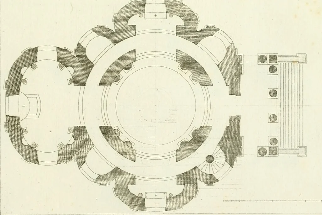 An illustration from Petit uvre d'architecture de Jean Marot, architecte et graveur, ou, Recueil des plans, elevations & coupes de divers anciens edifices de Paris, & de la sépulture des Valois, à S. Denis, avec diverses suites de tombeaux, epitaphes, chapelles, retables d'autels, tabernacles, portes cocheres & autres, &c. & plusieurs petits temples dans le goût antique, qui n'ont jamais paru, 1764, leaf 342