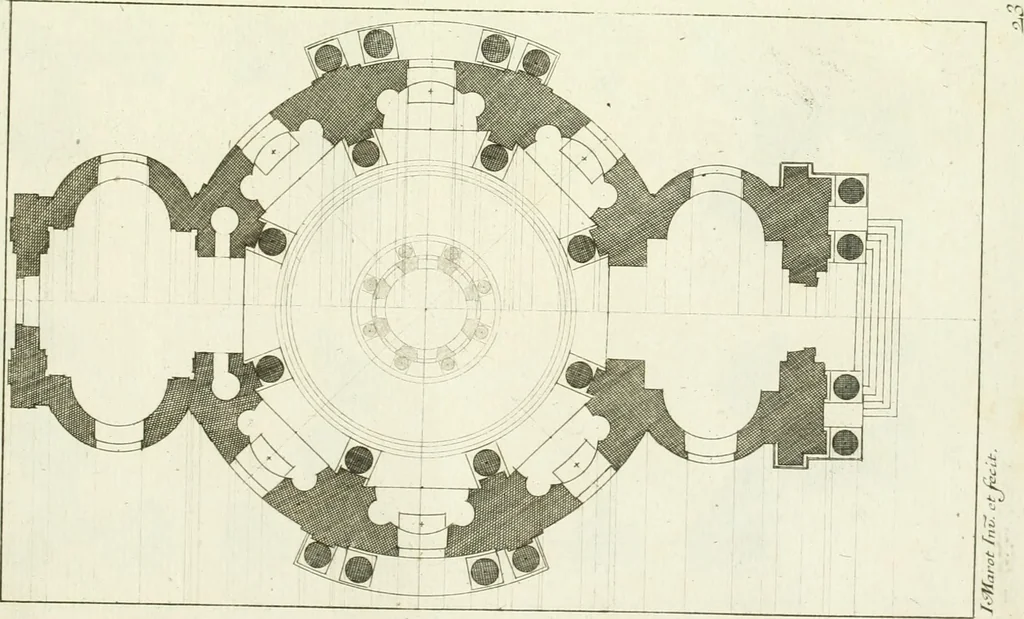 An illustration from Petit uvre d'architecture de Jean Marot, architecte et graveur, ou, Recueil des plans, elevations & coupes de divers anciens edifices de Paris, & de la sépulture des Valois, à S. Denis, avec diverses suites de tombeaux, epitaphes, chapelles, retables d'autels, tabernacles, portes cocheres & autres, &c. & plusieurs petits temples dans le goût antique, qui n'ont jamais paru, 1764, leaf 344