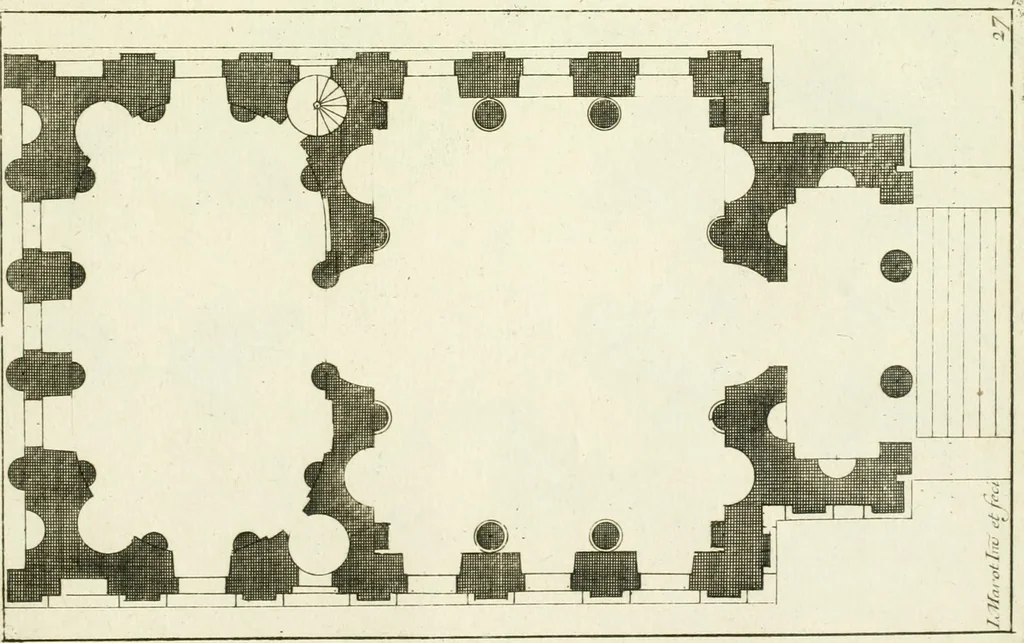 An illustration from Petit uvre d'architecture de Jean Marot, architecte et graveur, ou, Recueil des plans, elevations & coupes de divers anciens edifices de Paris, & de la sépulture des Valois, à S. Denis, avec diverses suites de tombeaux, epitaphes, chapelles, retables d'autels, tabernacles, portes cocheres & autres, &c. & plusieurs petits temples dans le goût antique, qui n'ont jamais paru, 1764, leaf 346