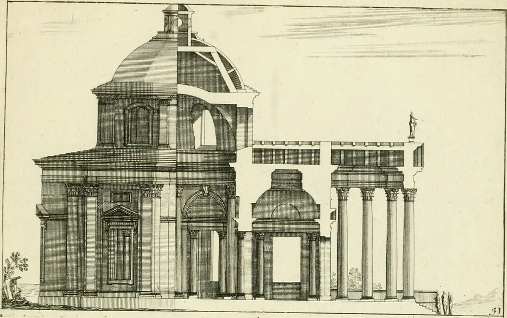 An illustration from Petit uvre d'architecture de Jean Marot, architecte et graveur, ou, Recueil des plans, elevations & coupes de divers anciens edifices de Paris, & de la sépulture des Valois, à S. Denis, avec diverses suites de tombeaux, epitaphes, chapelles, retables d'autels, tabernacles, portes cocheres & autres, &c. & plusieurs petits temples dans le goût antique, qui n'ont jamais paru, 1764, leaf 350