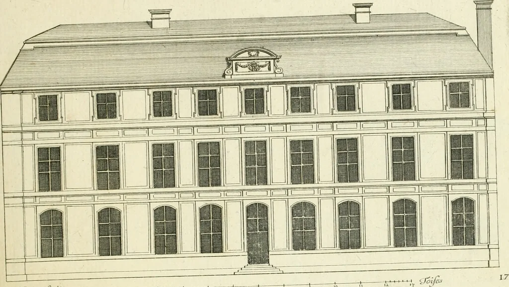 An illustration from Petit uvre d'architecture de Jean Marot, architecte et graveur, ou, Recueil des plans, elevations & coupes de divers anciens edifices de Paris, & de la sépulture des Valois, à S. Denis, avec diverses suites de tombeaux, epitaphes, chapelles, retables d'autels, tabernacles, portes cocheres & autres, &c. & plusieurs petits temples dans le goût antique, qui n'ont jamais paru, 1764, leaf 36
