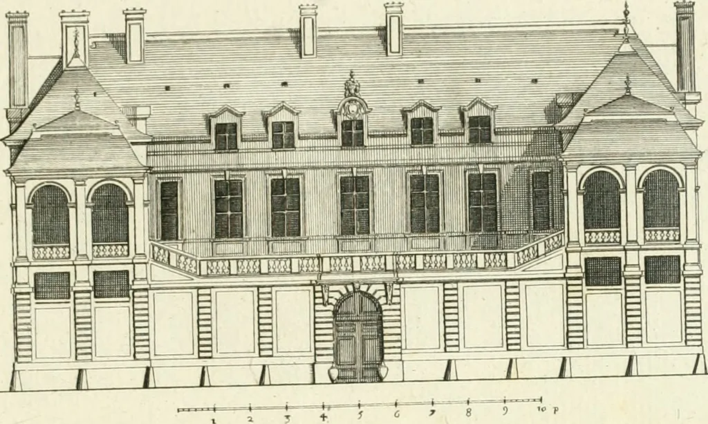 An illustration from Petit uvre d'architecture de Jean Marot, architecte et graveur, ou, Recueil des plans, elevations & coupes de divers anciens edifices de Paris, & de la sépulture des Valois, à S. Denis, avec diverses suites de tombeaux, epitaphes, chapelles, retables d'autels, tabernacles, portes cocheres & autres, &c. & plusieurs petits temples dans le goût antique, qui n'ont jamais paru, 1764, leaf 40