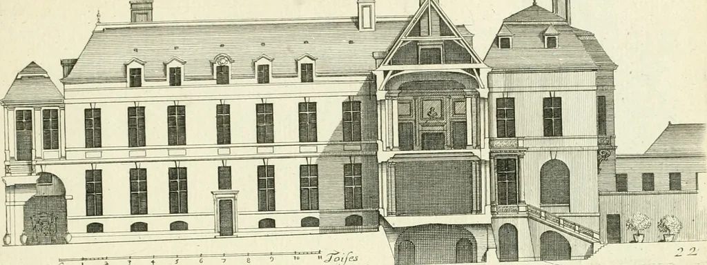 An illustration from Petit uvre d'architecture de Jean Marot, architecte et graveur, ou, Recueil des plans, elevations & coupes de divers anciens edifices de Paris, & de la sépulture des Valois, à S. Denis, avec diverses suites de tombeaux, epitaphes, chapelles, retables d'autels, tabernacles, portes cocheres & autres, &c. & plusieurs petits temples dans le goût antique, qui n'ont jamais paru, 1764, leaf 42