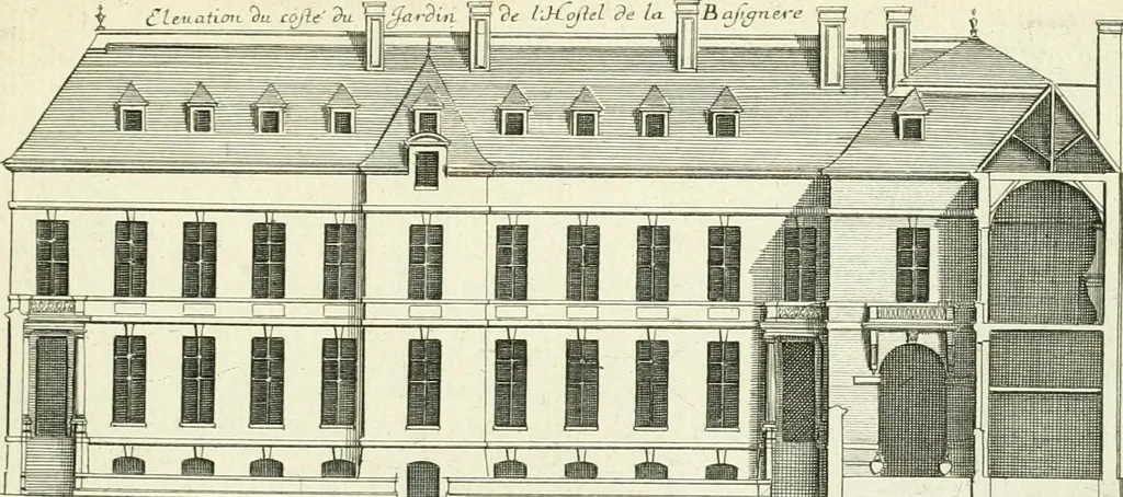 An illustration from Petit uvre d'architecture de Jean Marot, architecte et graveur, ou, Recueil des plans, elevations & coupes de divers anciens edifices de Paris, & de la sépulture des Valois, à S. Denis, avec diverses suites de tombeaux, epitaphes, chapelles, retables d'autels, tabernacles, portes cocheres & autres, &c. & plusieurs petits temples dans le goût antique, qui n'ont jamais paru, 1764, leaf 42