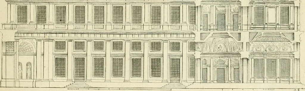 An illustration from Petit uvre d'architecture de Jean Marot, architecte et graveur, ou, Recueil des plans, elevations & coupes de divers anciens edifices de Paris, & de la sépulture des Valois, à S. Denis, avec diverses suites de tombeaux, epitaphes, chapelles, retables d'autels, tabernacles, portes cocheres & autres, &c. & plusieurs petits temples dans le goût antique, qui n'ont jamais paru, 1764, leaf 44