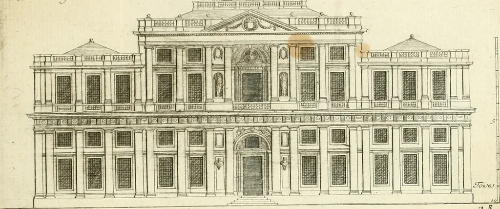 An illustration from Petit uvre d'architecture de Jean Marot, architecte et graveur, ou, Recueil des plans, elevations & coupes de divers anciens edifices de Paris, & de la sépulture des Valois, à S. Denis, avec diverses suites de tombeaux, epitaphes, chapelles, retables d'autels, tabernacles, portes cocheres & autres, &c. & plusieurs petits temples dans le goût antique, qui n'ont jamais paru, 1764, leaf 48