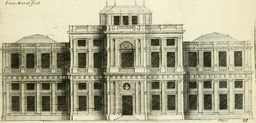 An illustration from Petit uvre d'architecture de Jean Marot, architecte et graveur, ou, Recueil des plans, elevations & coupes de divers anciens edifices de Paris, & de la sépulture des Valois, à S. Denis, avec diverses suites de tombeaux, epitaphes, chapelles, retables d'autels, tabernacles, portes cocheres & autres, &c. & plusieurs petits temples dans le goût antique, qui n'ont jamais paru, 1764, leaf 48