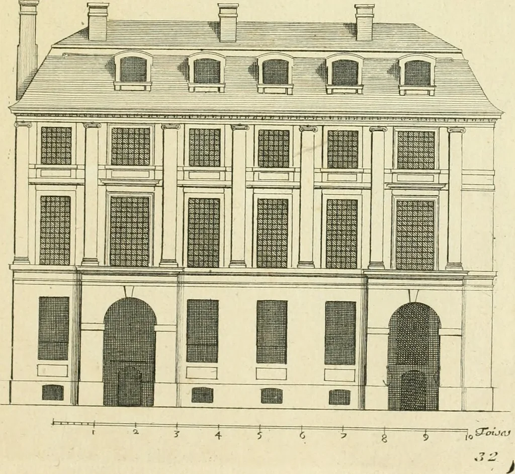 An illustration from Petit uvre d'architecture de Jean Marot, architecte et graveur, ou, Recueil des plans, elevations & coupes de divers anciens edifices de Paris, & de la sépulture des Valois, à S. Denis, avec diverses suites de tombeaux, epitaphes, chapelles, retables d'autels, tabernacles, portes cocheres & autres, &c. & plusieurs petits temples dans le goût antique, qui n'ont jamais paru, 1764, leaf 52