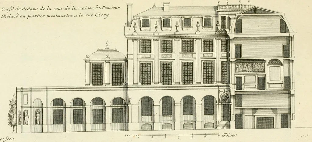 An illustration from Petit uvre d'architecture de Jean Marot, architecte et graveur, ou, Recueil des plans, elevations & coupes de divers anciens edifices de Paris, & de la sépulture des Valois, à S. Denis, avec diverses suites de tombeaux, epitaphes, chapelles, retables d'autels, tabernacles, portes cocheres & autres, &c. & plusieurs petits temples dans le goût antique, qui n'ont jamais paru, 1764, leaf 54
