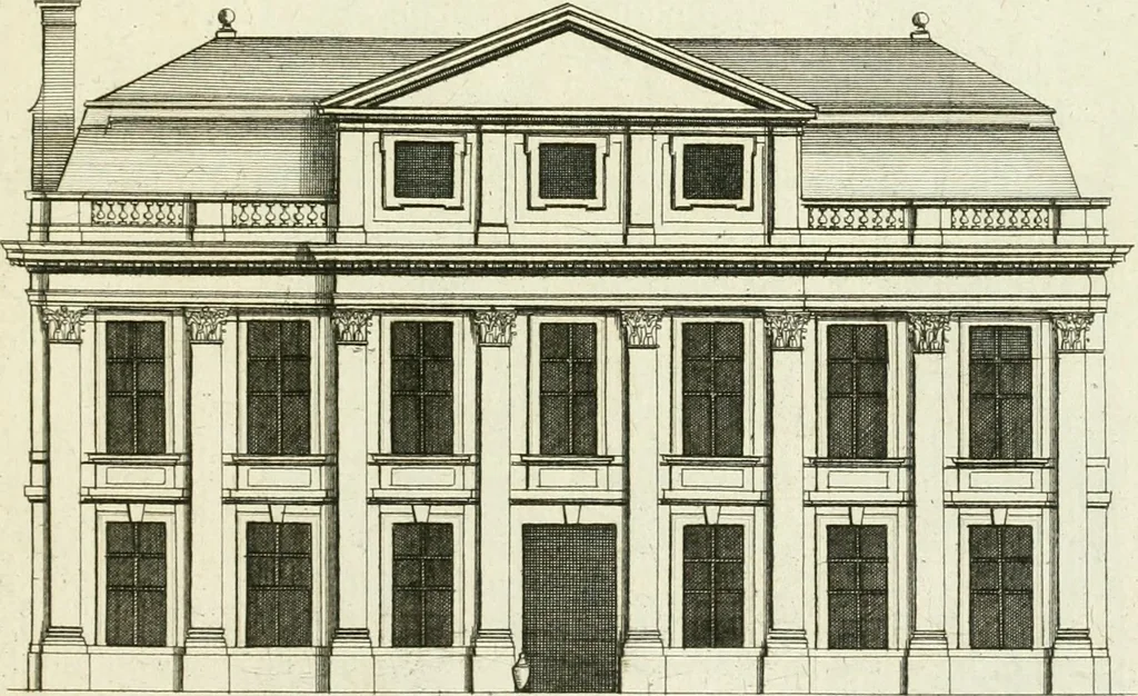 An illustration from Petit uvre d'architecture de Jean Marot, architecte et graveur, ou, Recueil des plans, elevations & coupes de divers anciens edifices de Paris, & de la sépulture des Valois, à S. Denis, avec diverses suites de tombeaux, epitaphes, chapelles, retables d'autels, tabernacles, portes cocheres & autres, &c. & plusieurs petits temples dans le goût antique, qui n'ont jamais paru, 1764, leaf 58