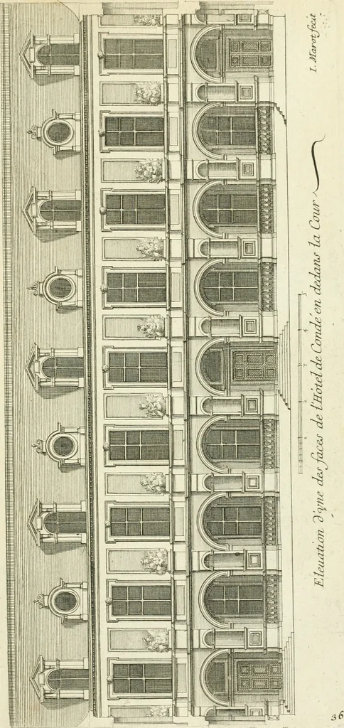 An illustration from Petit uvre d'architecture de Jean Marot, architecte et graveur, ou, Recueil des plans, elevations & coupes de divers anciens edifices de Paris, & de la sépulture des Valois, à S. Denis, avec diverses suites de tombeaux, epitaphes, chapelles, retables d'autels, tabernacles, portes cocheres & autres, &c. & plusieurs petits temples dans le goût antique, qui n'ont jamais paru, 1764, leaf 60
