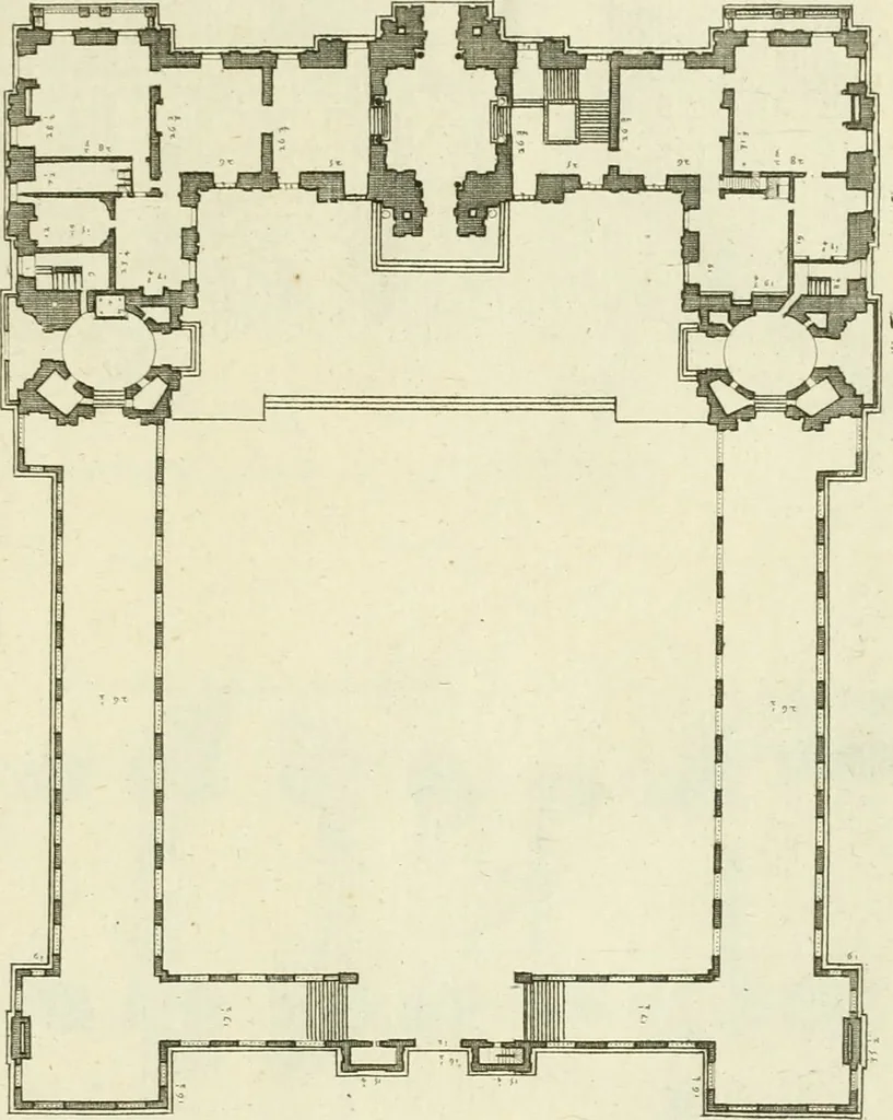 An illustration from Petit uvre d'architecture de Jean Marot, architecte et graveur, ou, Recueil des plans, elevations & coupes de divers anciens edifices de Paris, & de la sépulture des Valois, à S. Denis, avec diverses suites de tombeaux, epitaphes, chapelles, retables d'autels, tabernacles, portes cocheres & autres, &c. & plusieurs petits temples dans le goût antique, qui n'ont jamais paru, 1764, leaf 76