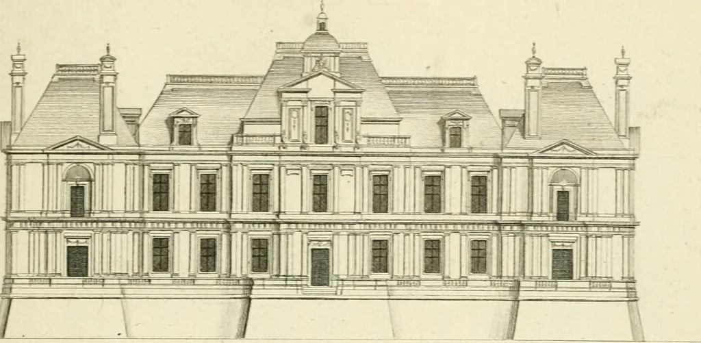 An illustration from Petit uvre d'architecture de Jean Marot, architecte et graveur, ou, Recueil des plans, elevations & coupes de divers anciens edifices de Paris, & de la sépulture des Valois, à S. Denis, avec diverses suites de tombeaux, epitaphes, chapelles, retables d'autels, tabernacles, portes cocheres & autres, &c. & plusieurs petits temples dans le goût antique, qui n'ont jamais paru, 1764, leaf 78