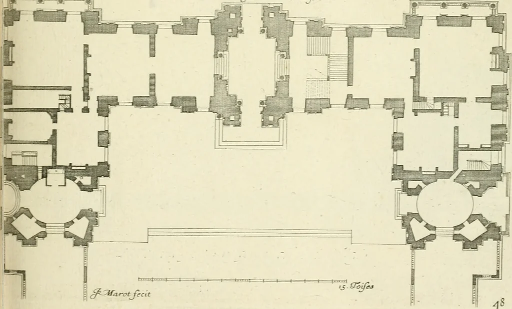 An illustration from Petit uvre d'architecture de Jean Marot, architecte et graveur, ou, Recueil des plans, elevations & coupes de divers anciens edifices de Paris, & de la sépulture des Valois, à S. Denis, avec diverses suites de tombeaux, epitaphes, chapelles, retables d'autels, tabernacles, portes cocheres & autres, &c. & plusieurs petits temples dans le goût antique, qui n'ont jamais paru, 1764, leaf 78
