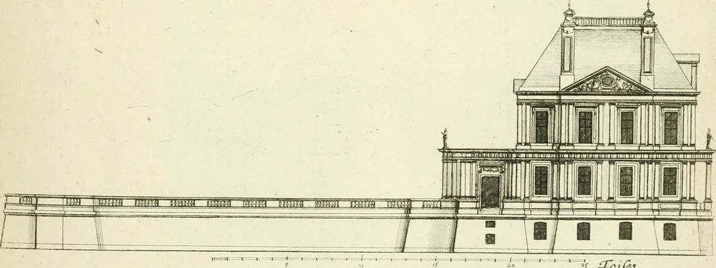 An illustration from Petit uvre d'architecture de Jean Marot, architecte et graveur, ou, Recueil des plans, elevations & coupes de divers anciens edifices de Paris, & de la sépulture des Valois, à S. Denis, avec diverses suites de tombeaux, epitaphes, chapelles, retables d'autels, tabernacles, portes cocheres & autres, &c. & plusieurs petits temples dans le goût antique, qui n'ont jamais paru, 1764, leaf 80