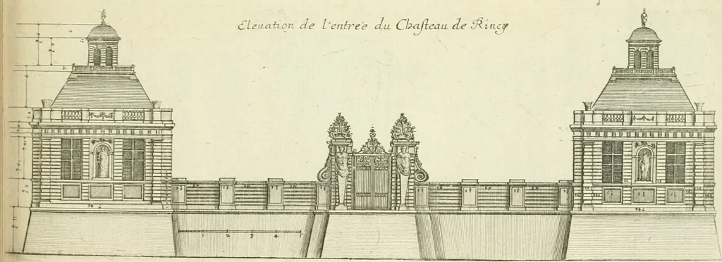 An illustration from Petit uvre d'architecture de Jean Marot, architecte et graveur, ou, Recueil des plans, elevations & coupes de divers anciens edifices de Paris, & de la sépulture des Valois, à S. Denis, avec diverses suites de tombeaux, epitaphes, chapelles, retables d'autels, tabernacles, portes cocheres & autres, &c. & plusieurs petits temples dans le goût antique, qui n'ont jamais paru, 1764, leaf 84