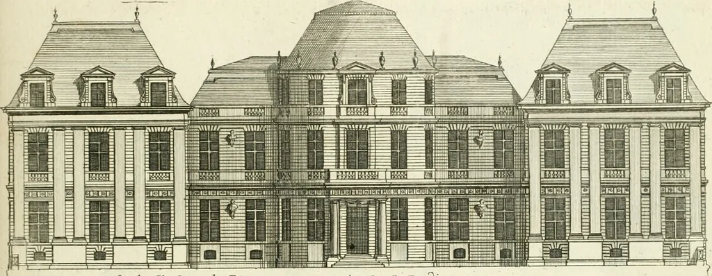 An illustration from Petit uvre d'architecture de Jean Marot, architecte et graveur, ou, Recueil des plans, elevations & coupes de divers anciens edifices de Paris, & de la sépulture des Valois, à S. Denis, avec diverses suites de tombeaux, epitaphes, chapelles, retables d'autels, tabernacles, portes cocheres & autres, &c. & plusieurs petits temples dans le goût antique, qui n'ont jamais paru, 1764, leaf 86