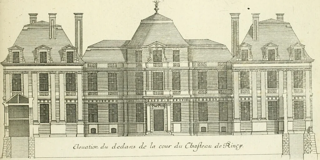 An illustration from Petit uvre d'architecture de Jean Marot, architecte et graveur, ou, Recueil des plans, elevations & coupes de divers anciens edifices de Paris, & de la sépulture des Valois, à S. Denis, avec diverses suites de tombeaux, epitaphes, chapelles, retables d'autels, tabernacles, portes cocheres & autres, &c. & plusieurs petits temples dans le goût antique, qui n'ont jamais paru, 1764, leaf 86
