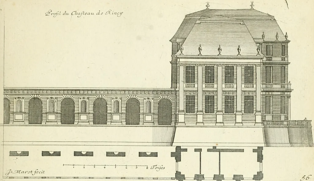 An illustration from Petit uvre d'architecture de Jean Marot, architecte et graveur, ou, Recueil des plans, elevations & coupes de divers anciens edifices de Paris, & de la sépulture des Valois, à S. Denis, avec diverses suites de tombeaux, epitaphes, chapelles, retables d'autels, tabernacles, portes cocheres & autres, &c. & plusieurs petits temples dans le goût antique, qui n'ont jamais paru, 1764, leaf 88