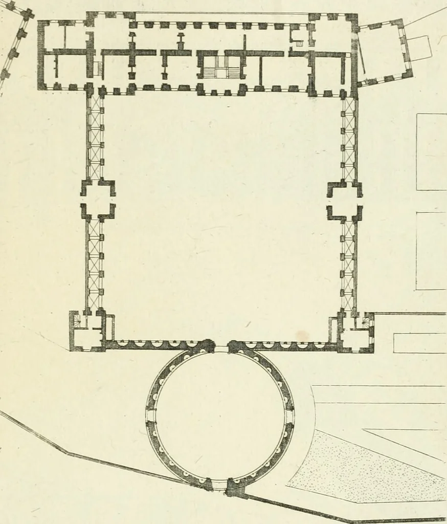 An illustration from Petit uvre d'architecture de Jean Marot, architecte et graveur, ou, Recueil des plans, elevations & coupes de divers anciens edifices de Paris, & de la sépulture des Valois, à S. Denis, avec diverses suites de tombeaux, epitaphes, chapelles, retables d'autels, tabernacles, portes cocheres & autres, &c. & plusieurs petits temples dans le goût antique, qui n'ont jamais paru, 1764, leaf 90