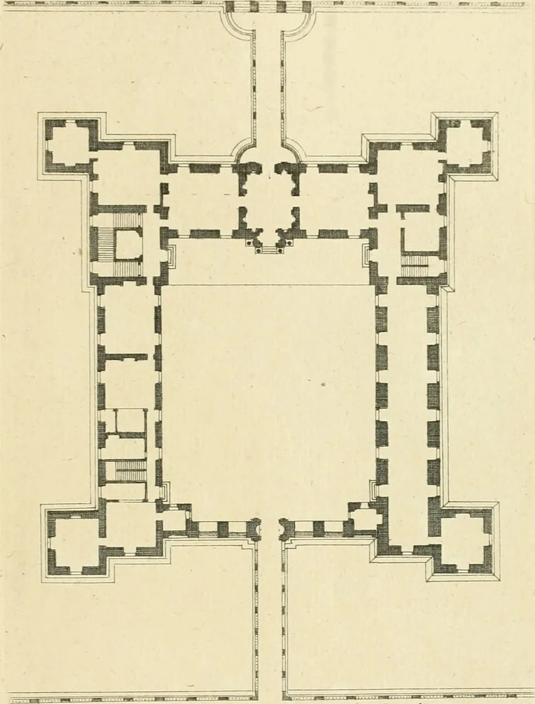 An illustration from Petit uvre d'architecture de Jean Marot, architecte et graveur, ou, Recueil des plans, elevations & coupes de divers anciens edifices de Paris, & de la sépulture des Valois, à S. Denis, avec diverses suites de tombeaux, epitaphes, chapelles, retables d'autels, tabernacles, portes cocheres & autres, &c. & plusieurs petits temples dans le goût antique, qui n'ont jamais paru, 1764, leaf 94