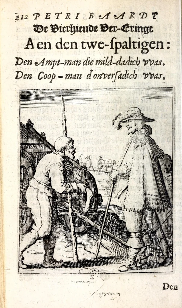 An illustration from Petri Baardt Devgden-spoor in de on-devghden des werelts aff-gebeeldt : op den regel, wat kennr [sic] kan de werelt niet, die door der menschen herte siet?, 1645, leaf 216